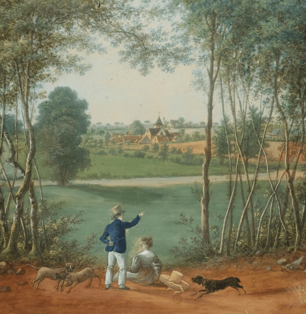 Antique Old Painting attrib Camille Pierre MORET (1803-1871) Couple with Dogs image 7