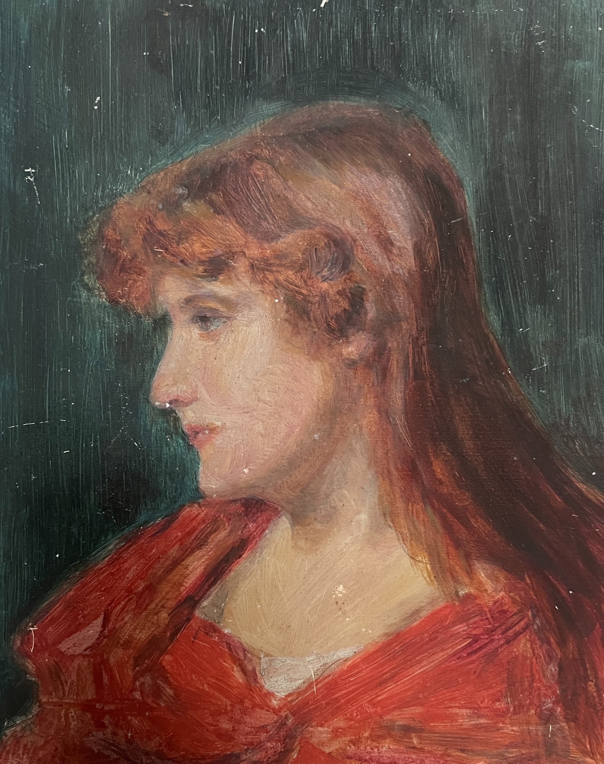 Painting Woman Portrait with Red Jacket