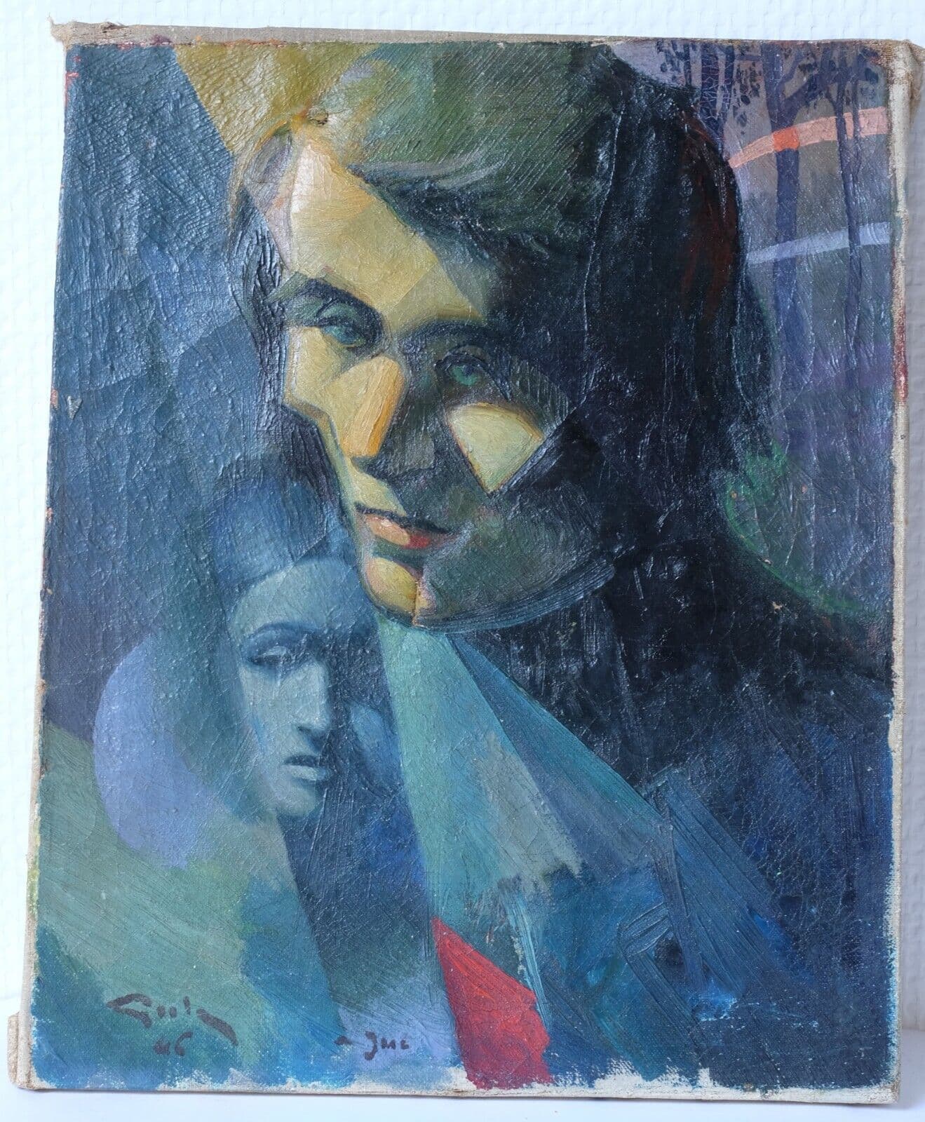Antique Oil on canvas Painting Women Portrait Cubist Abstract signed image 5