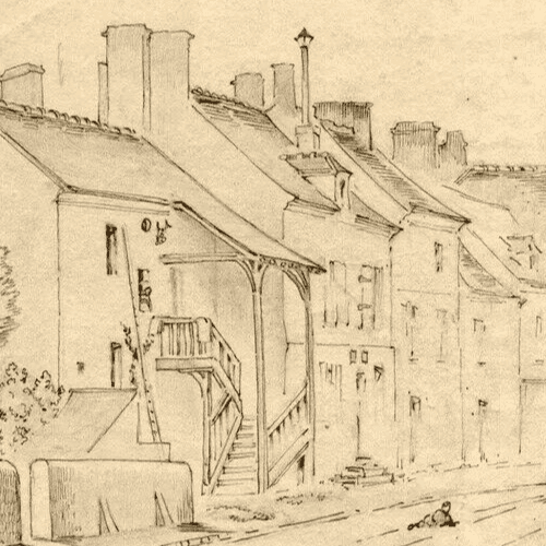 Antique Drawing Hippolyte De TREVISE Quincy Cityscapes with Dog and Woman 1884 image 4