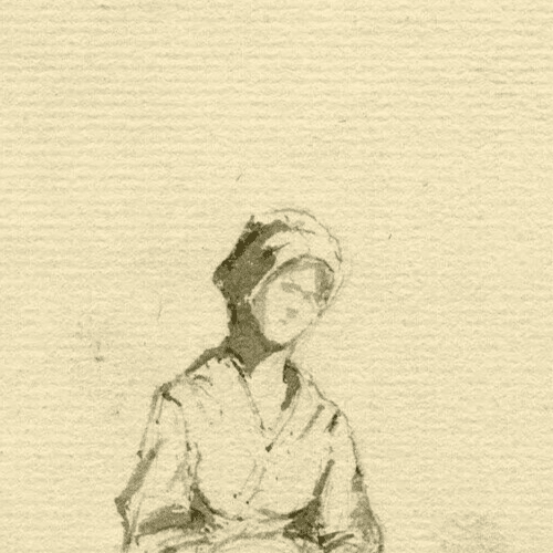 Antique Ink Original Drawing 19th century Farmer, Woman, Costume, Hat image 2