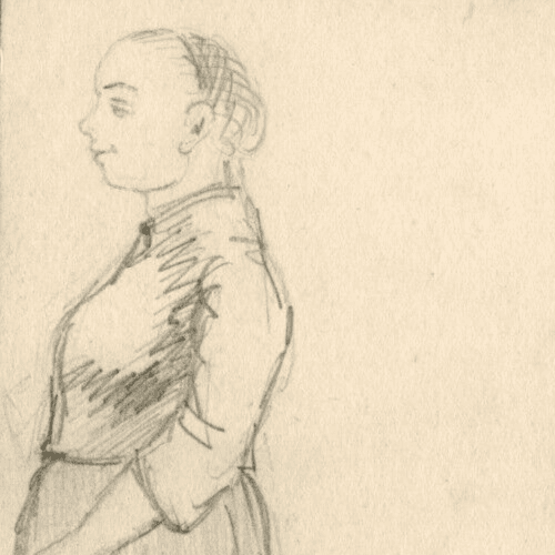 Antique Drawing Pencil Original Woman and Man Profil Portrait image 2