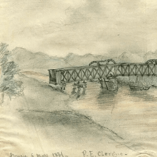 Vintage Pencil Drawing Landscape, Bridge of Soummam, Bougie 1871 image 4