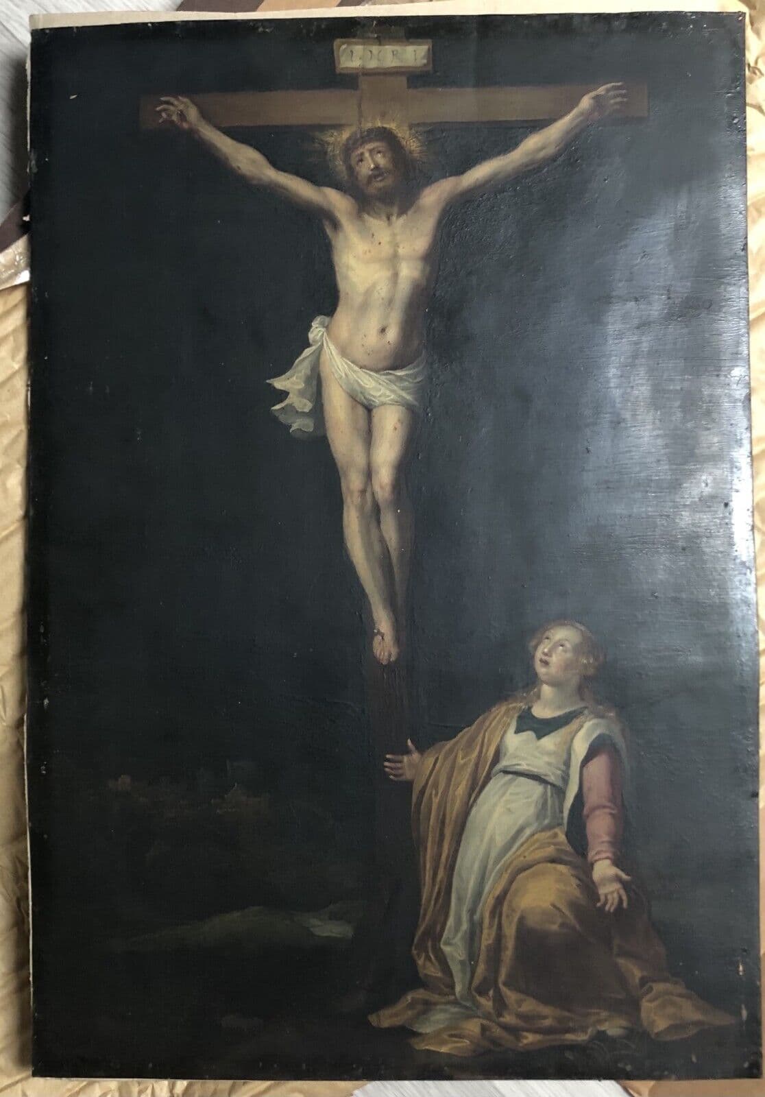 Antique Oil Painting Original 17th century The Christ & Mary Magdalene c. 1630 image 2