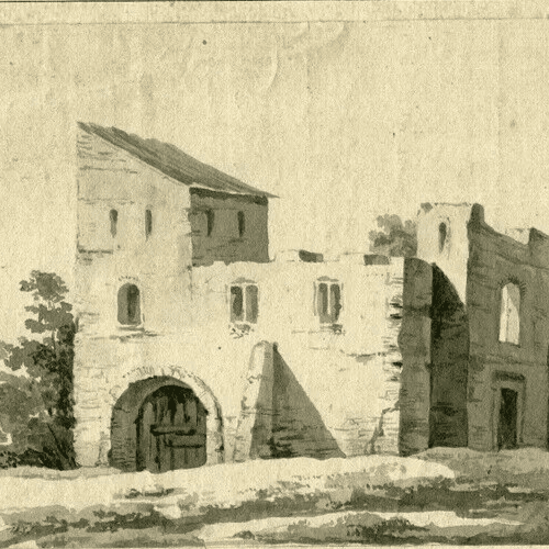 Antique Ink Original Drawing 19th century Ruined Building, Architecture image 2