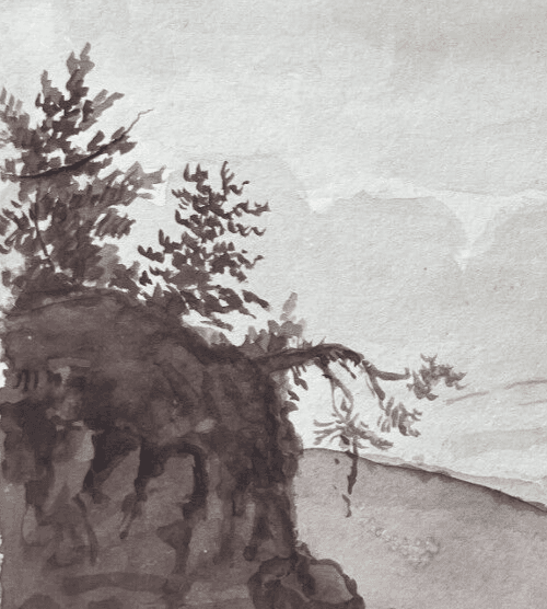 Antique Original Drawing, Landscape, Cross, Trees, Forest 19th century image 2