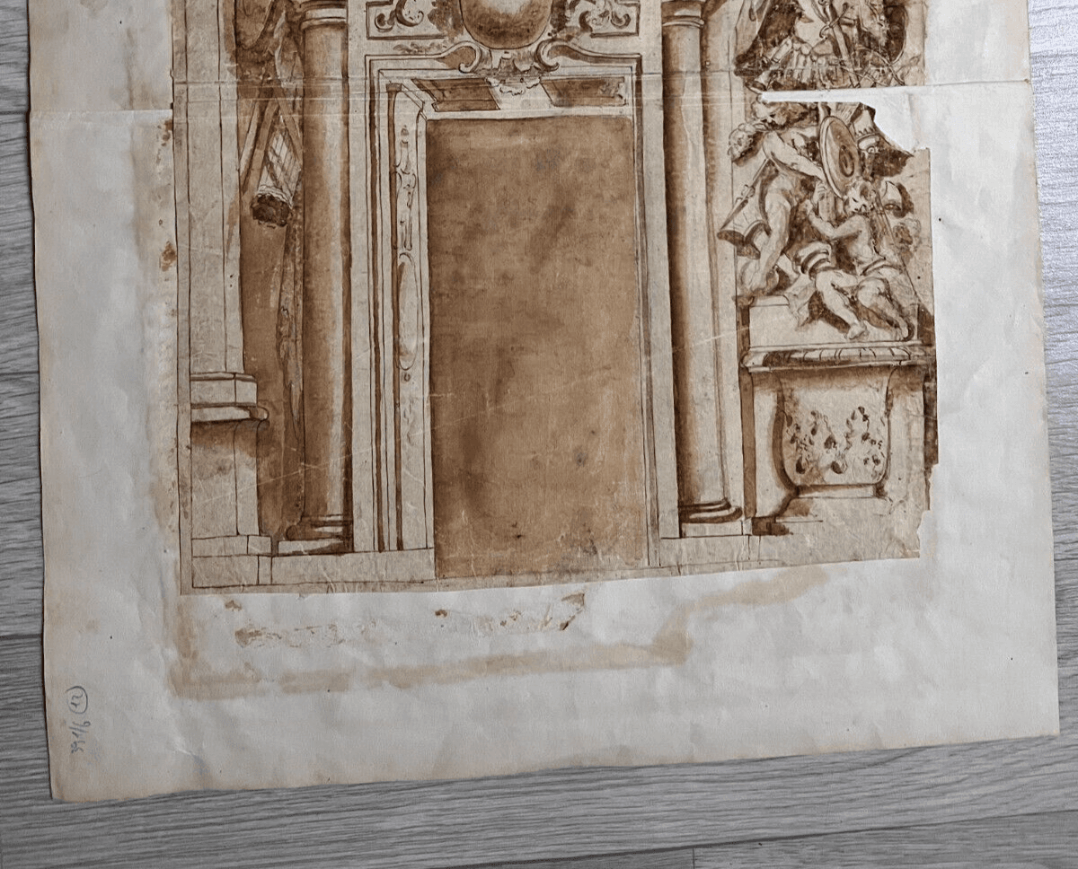 Original Antique Drawing Architecture, Sculpture, Art, Doors 18th century image 3
