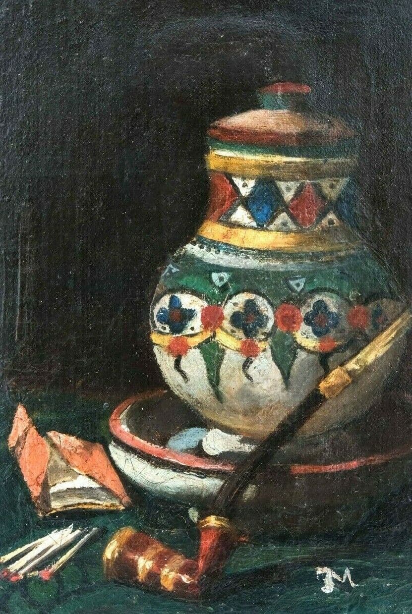 Painting Still Life Vase Pipe attr Ernest MEISSONIER image 1