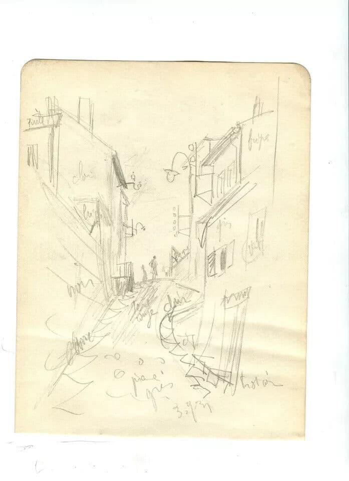 Vintage Pencil Original Drawing Cityview and Figures Sketch c. 1910 image 6