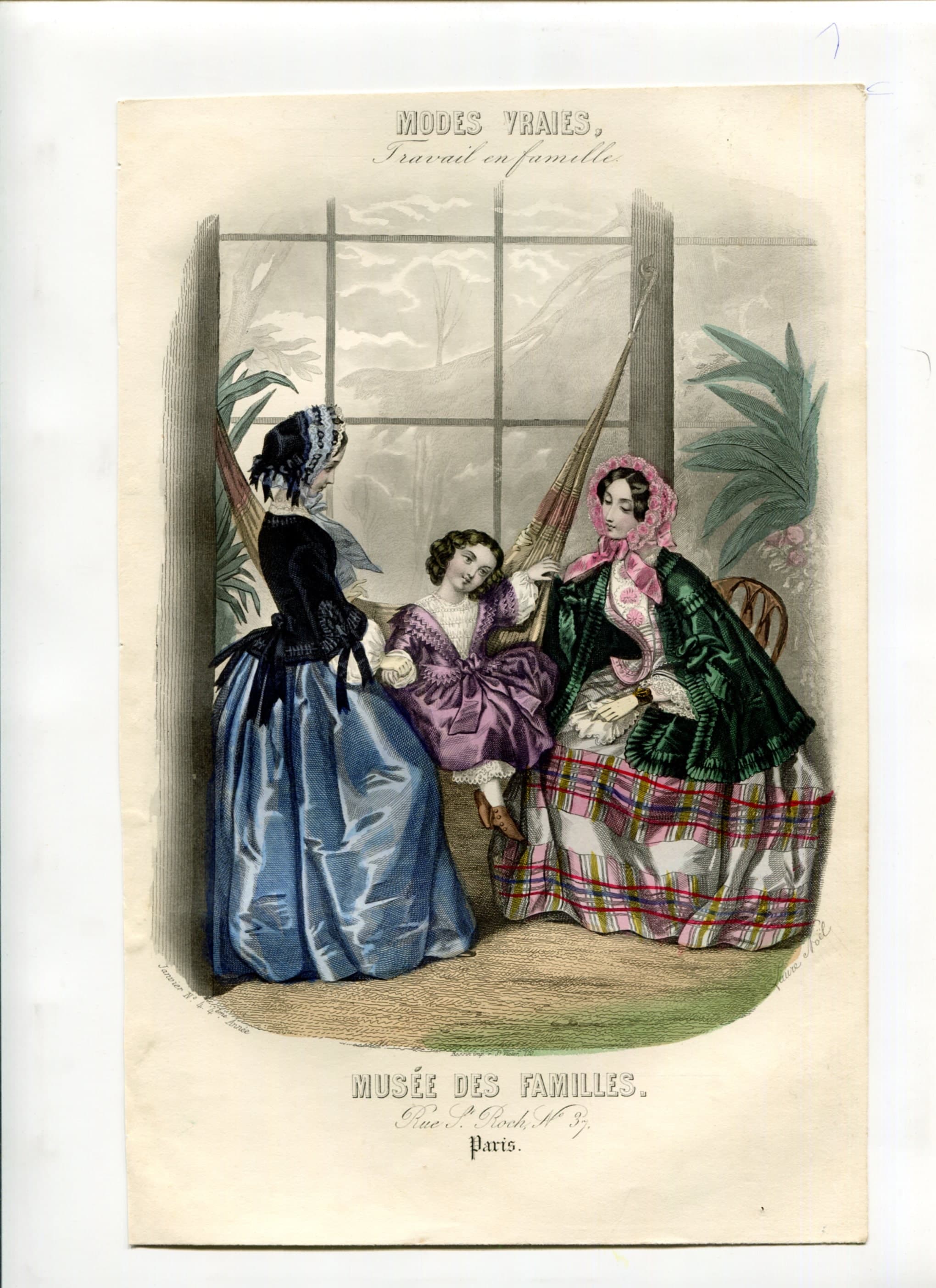 Modes Vraies - Family Scene from Musée des Familles Print 19th century image 2