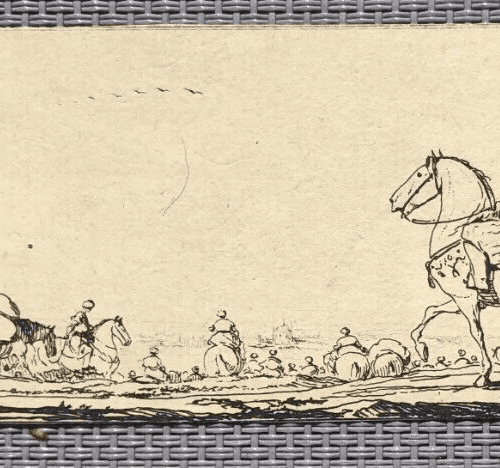 Antique Etching Original Horses, Landscape Philibert Benoît DELARUE (1718-1780) image 3