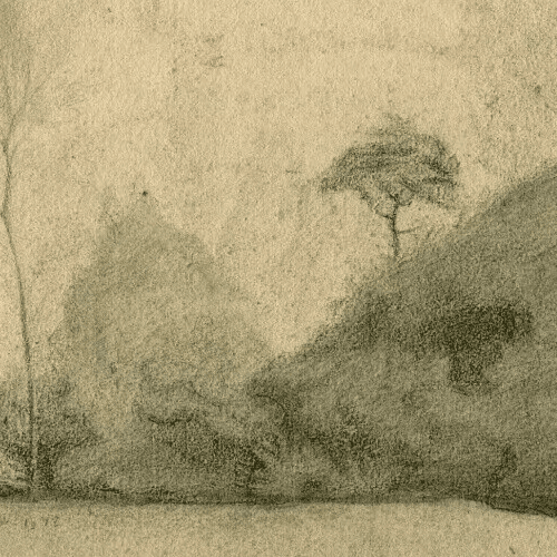 Antique Pencil Drawing Original 19th century Landscape, Tree, Countryside image 1