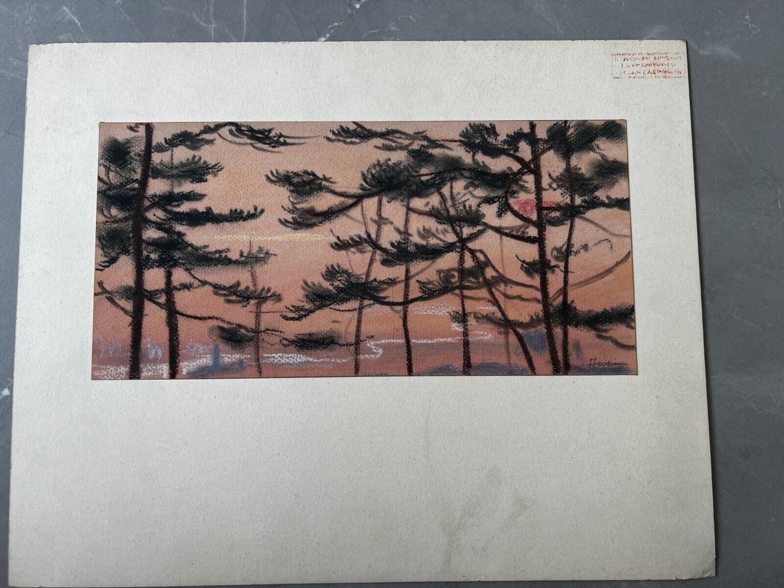 Original Antique Pencil Drawing Pierre THEVENET (1870-1937) Trees Landscape image 3