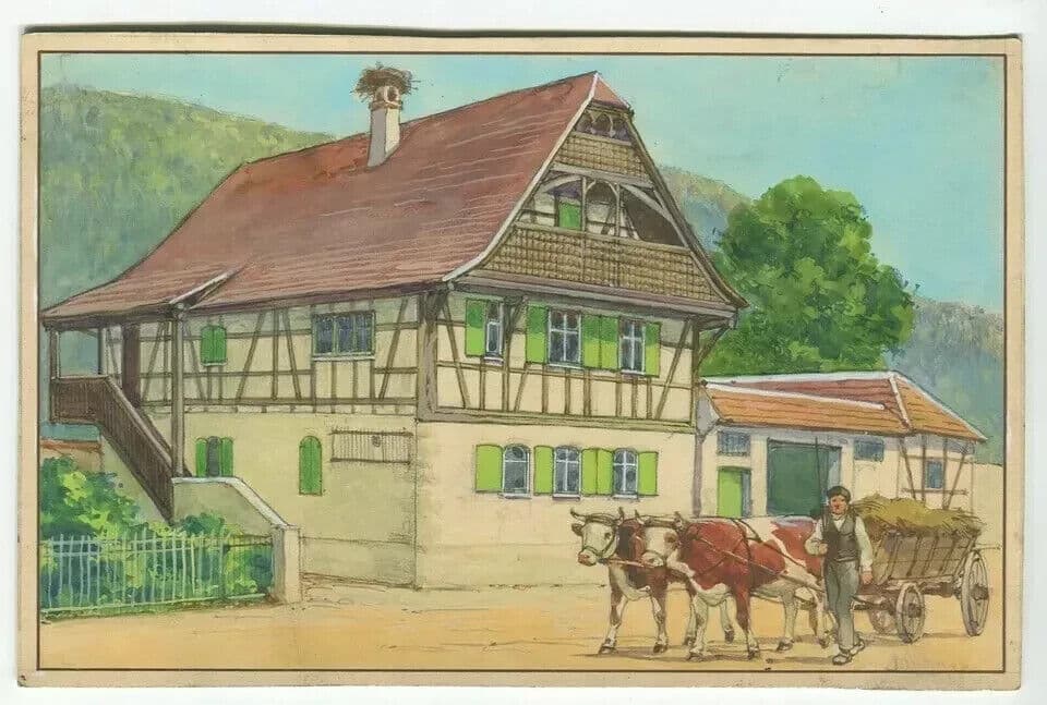 Vintage Drawing Original Art Deco Gouache House Illustration Artwork image 3