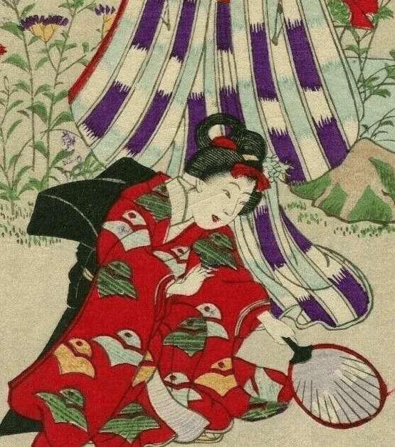 Antique Japanese Woodprint Volcano, Women, Geisha, Landscape Art Print Ukiyo-e image 2