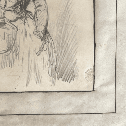 Antique Drawing Original Woman Portrait, Hat, Bag 19th century image 5