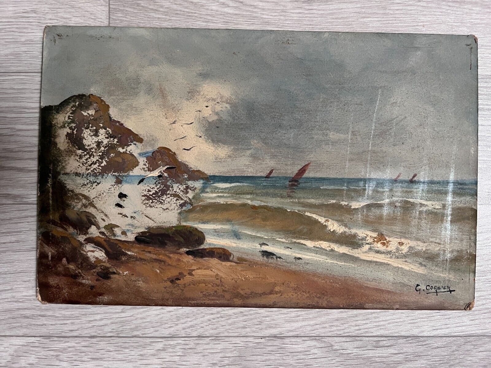 Antique Painting Original signed Maritime Seascape Gaston CORBIER (1869-1945) image 2