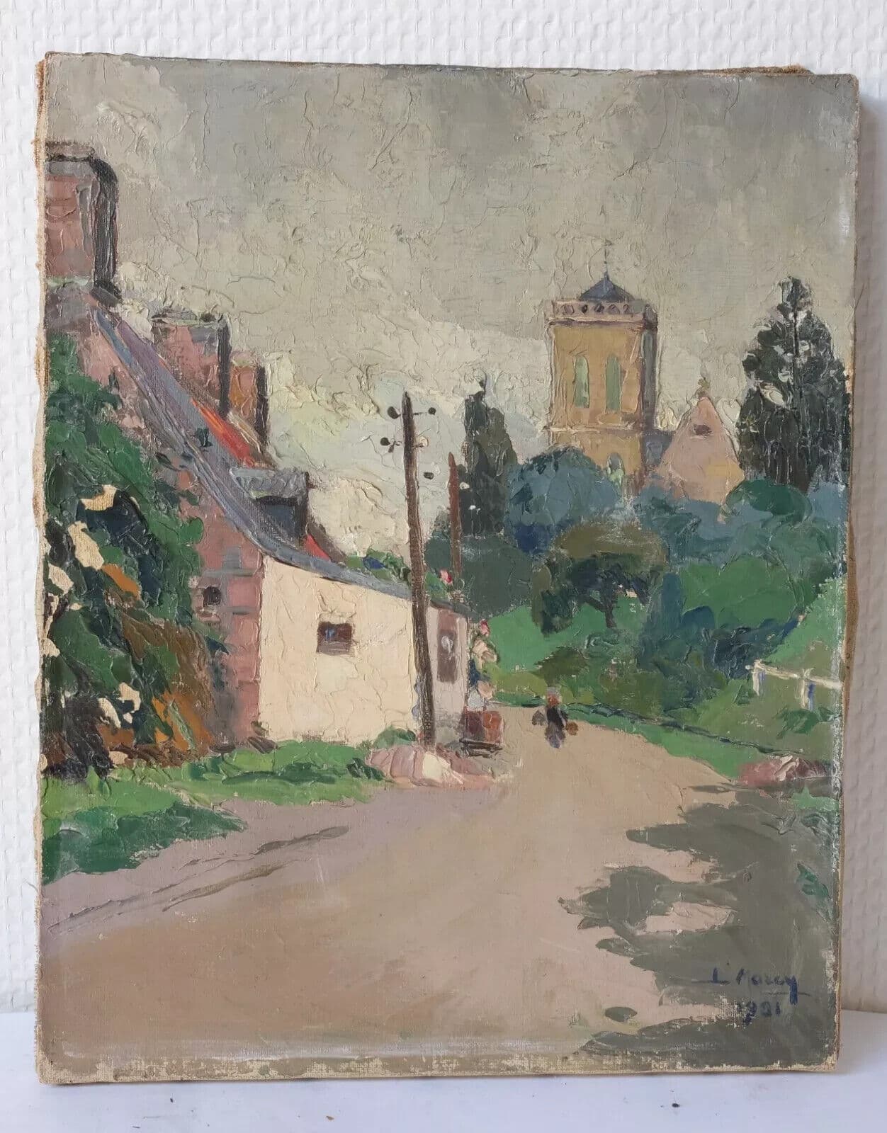 Antique Original Painting Cityview, St Jean de Chamat 1901 signed French image 6