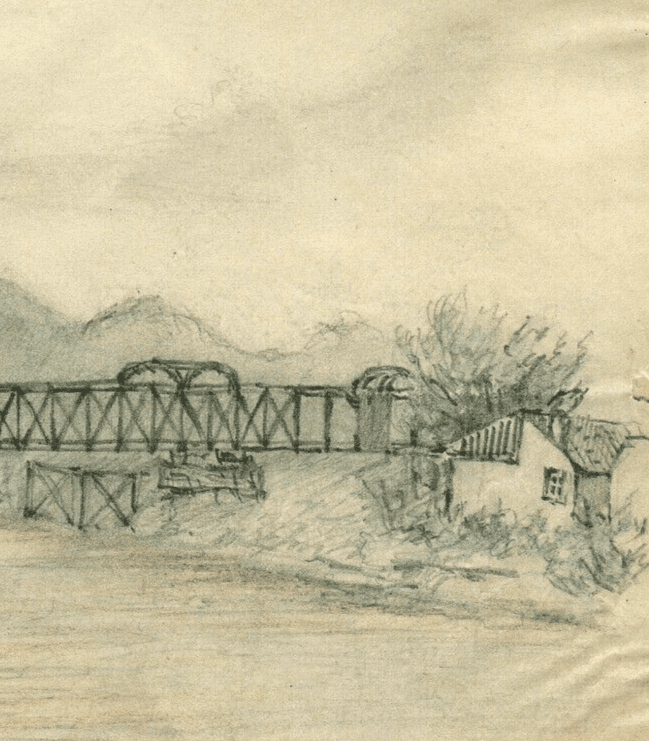 Vintage Pencil Drawing Landscape, Bridge of Soummam, Bougie 1871 image 3