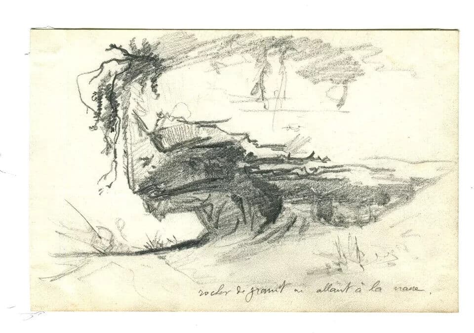 Vintage Pencil Original Drawing Sketch Mountain Rock, Nature image 4