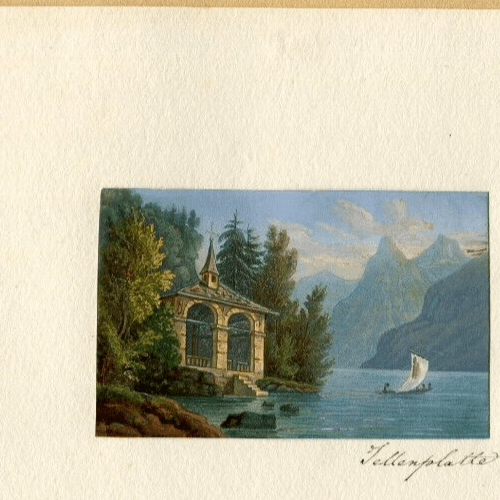 Antique Pencil Drawing Original 19th century Mountain Landscape with Boat image 2