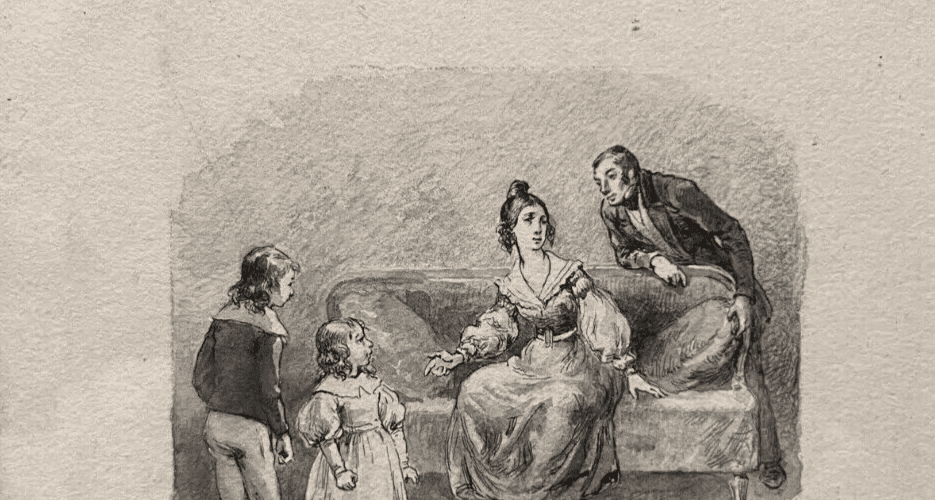 Antique Pencil Drawing 19th century Original Family, Children, Portrait image 4