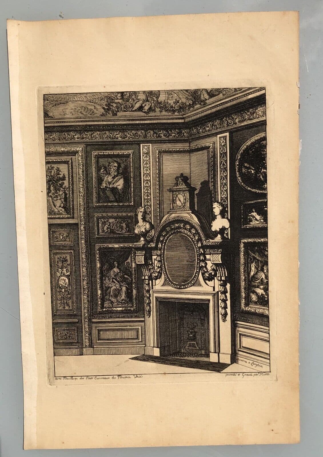 Antique Original Etching Jean MAROT Mariette, Fireplace, Architecture  x7 image 3