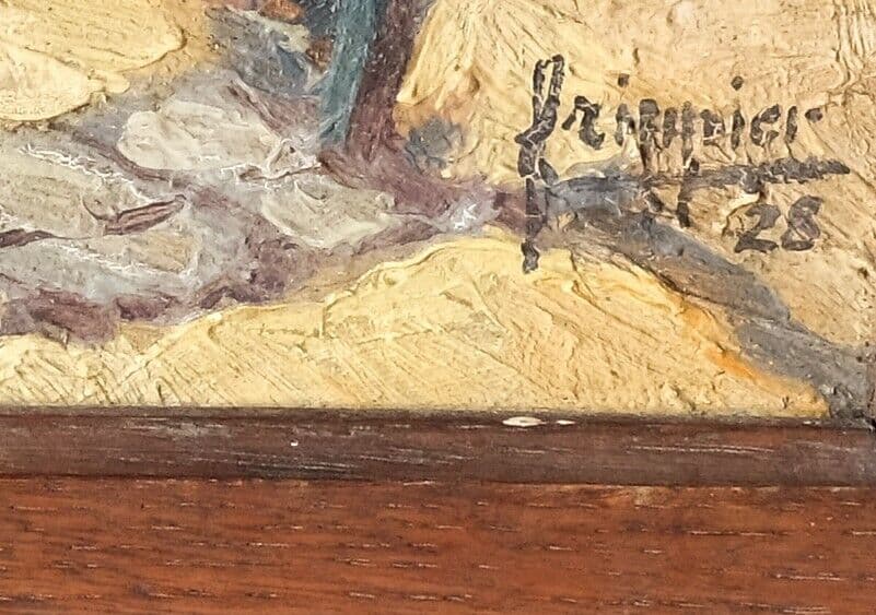 Antique Oil Painting Signed House Landscape, Cityview, Trees image 5