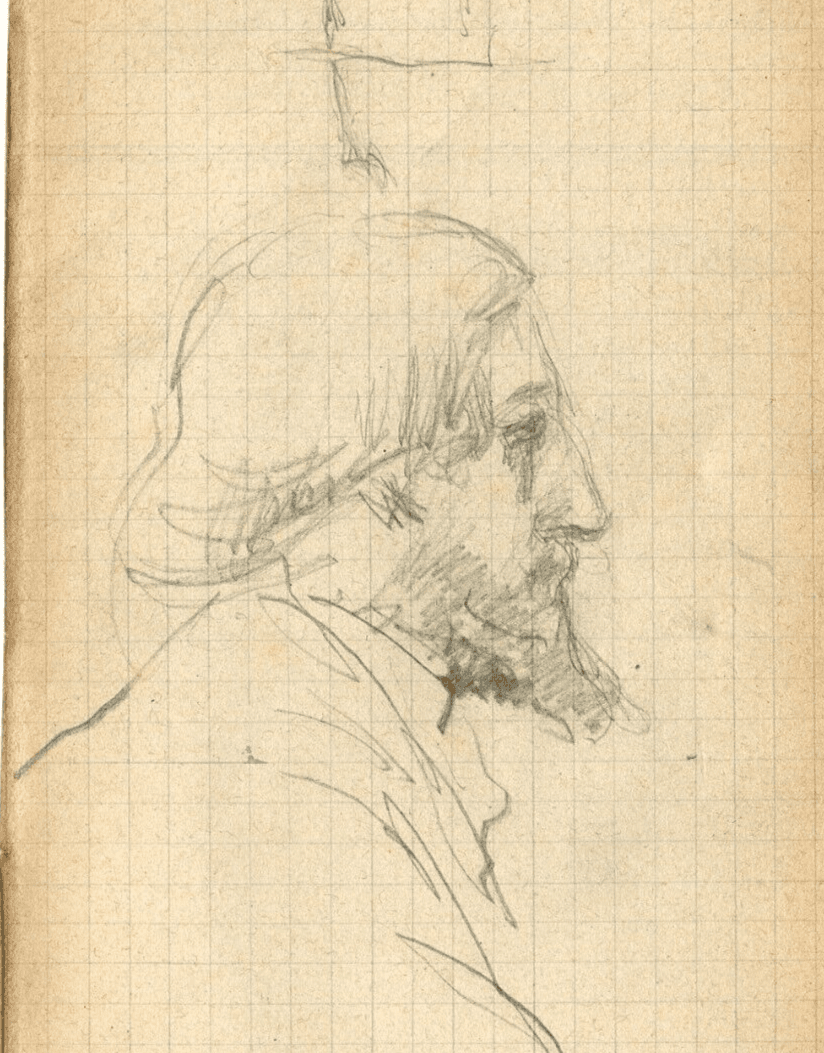 Antique Pencil Original Drawing Men Sketch with Beard signed image 1