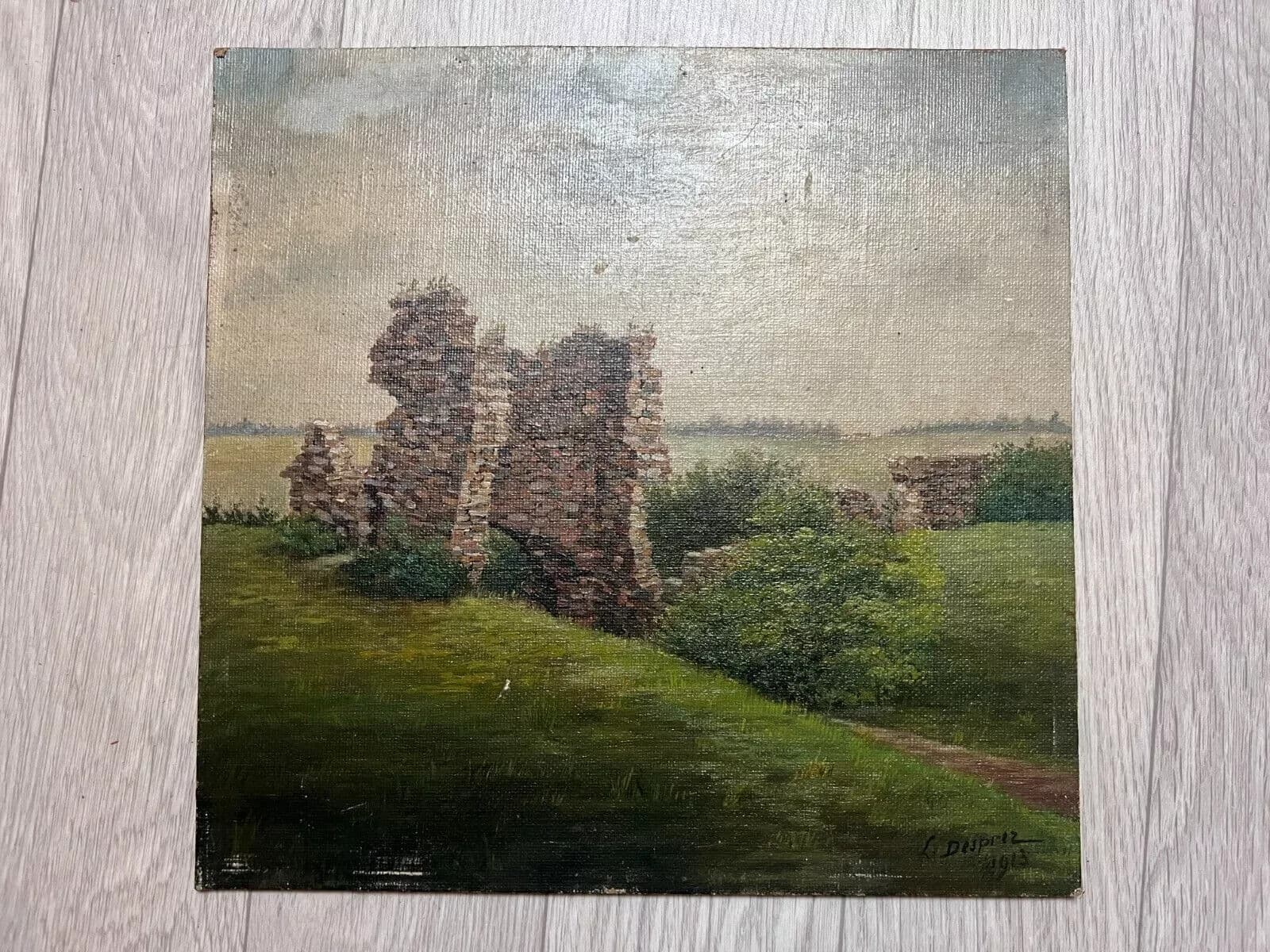 Antique Oil Vintage Original Painting Landscape Ruins image 6