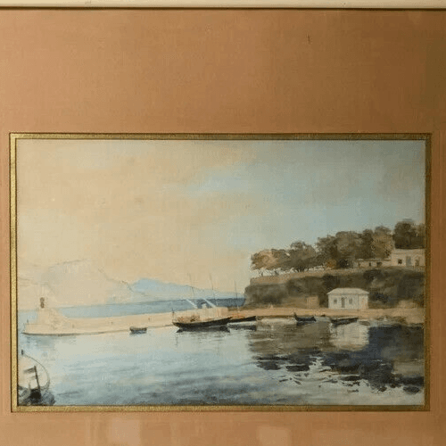 Vintage Drawing Original Maritime Landscape Boats, Salon Tuileries 1936 Signed
