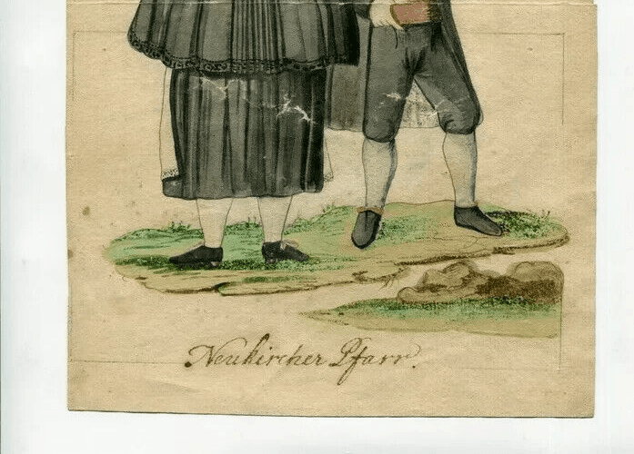 Antique Original Drawing German People Religious Costumes Pfarrkirchen image 4