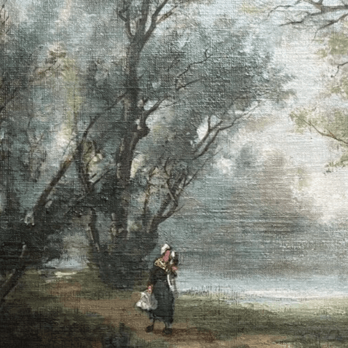 Antique Original Painting Landscape, Woman, Trees, Lake Jules CAYLA (XIX-XX) image 4