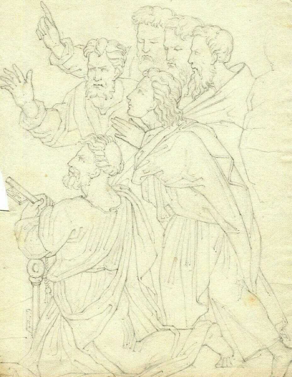 Antique Pencil 19th century Original Drawing of Mythology Figures