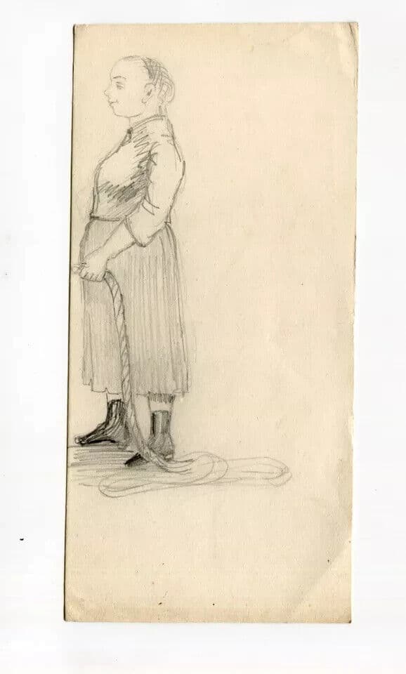 Antique Drawing Pencil Original Woman and Man Profil Portrait image 6
