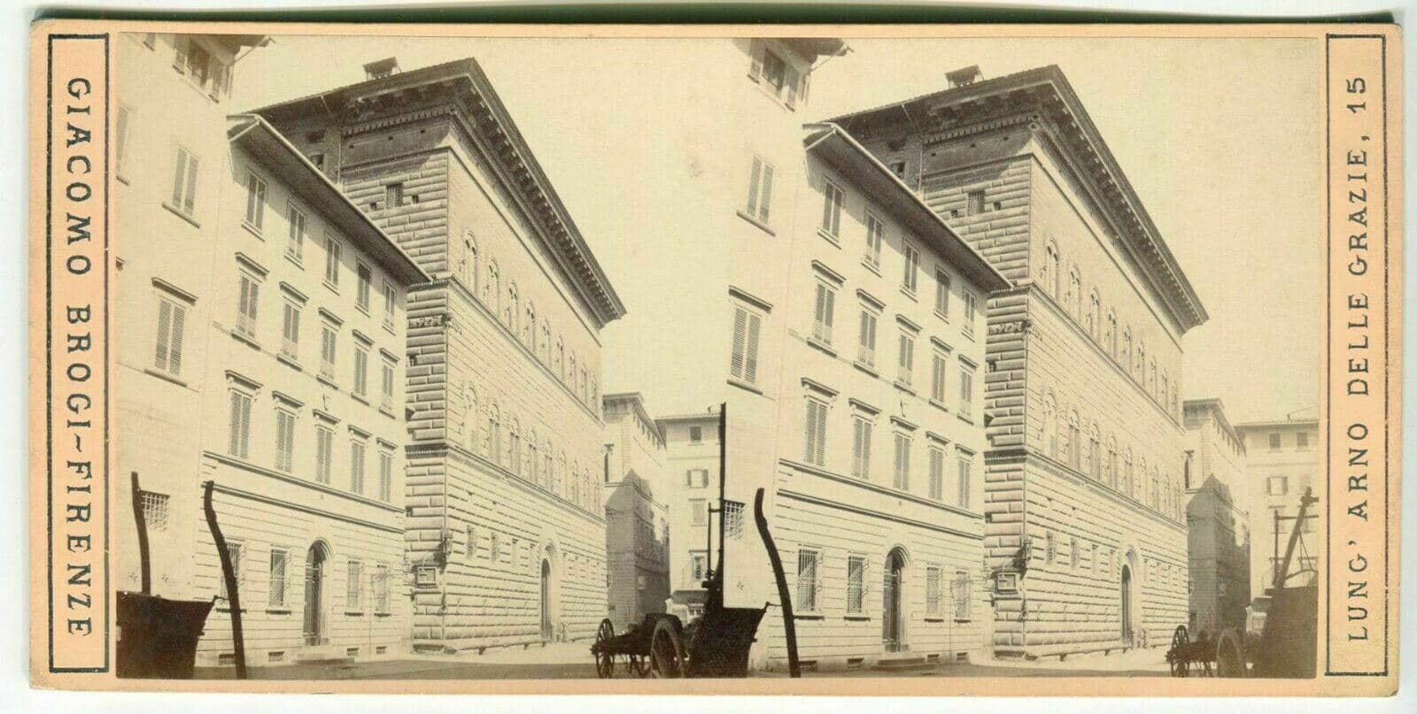 Vintage Stereoview Photograph Giacomo BROGI - Florence. Palazzo Strozzi c .1870