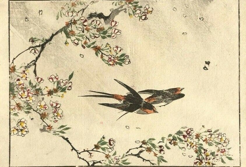 Japanese Antique Print - Flowers and Birds c. 1830 Asian Art Print Ukiyo-e