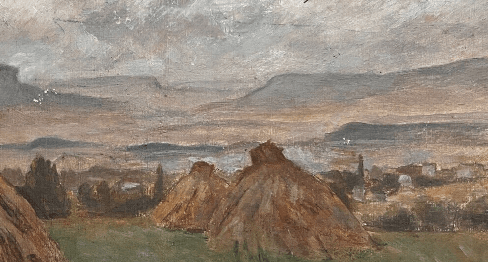 Antique Original Painting Landscape, Fields, Hay, Grass, Mountain signed image 4