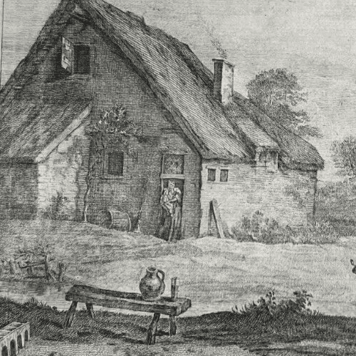 Etching Original David II TENIERS (1610-1690) Landscape, People, House, Village image 2