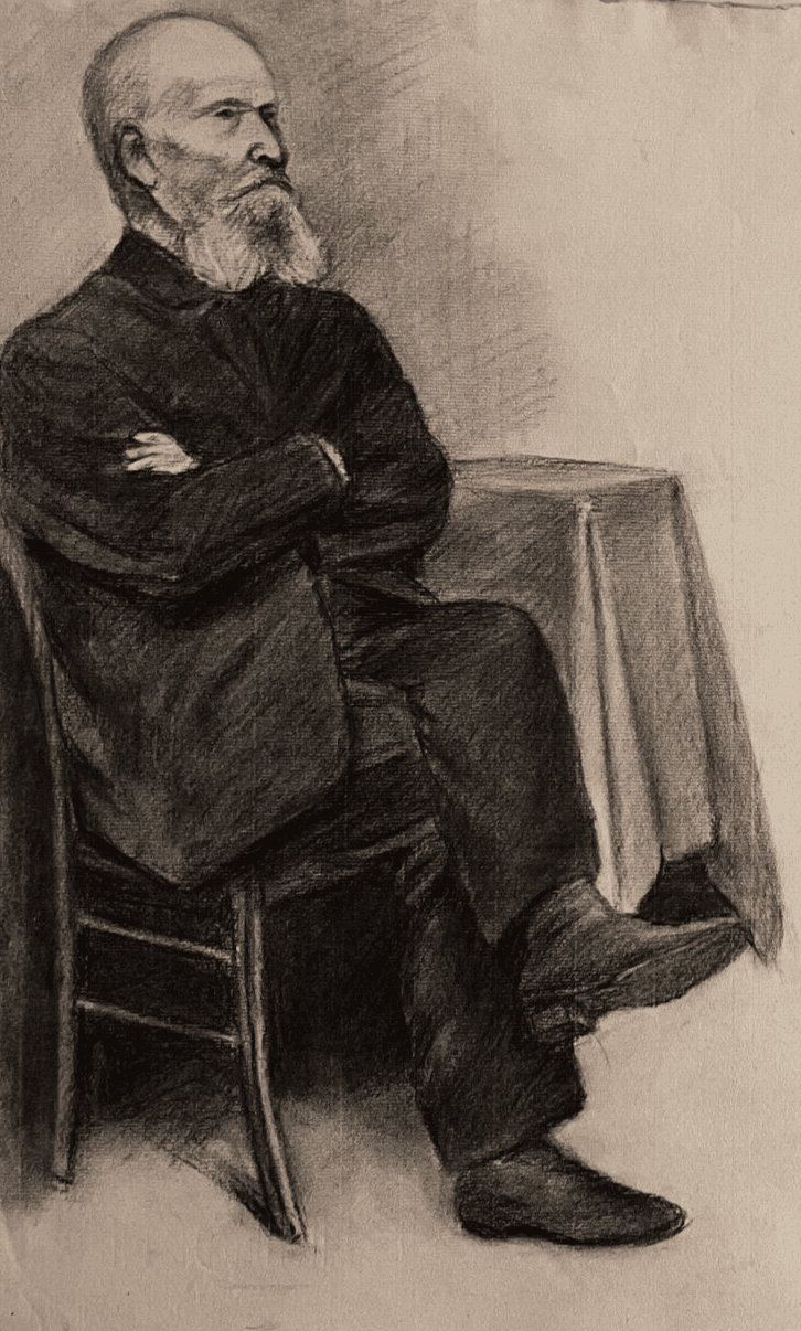 Antique Drawing Original Charcoal Man Portrait, Baby signed image 2