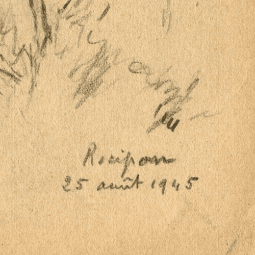 Vintage Pencil Original Drawing signed Tree Landscape Recipon 1945 image 5