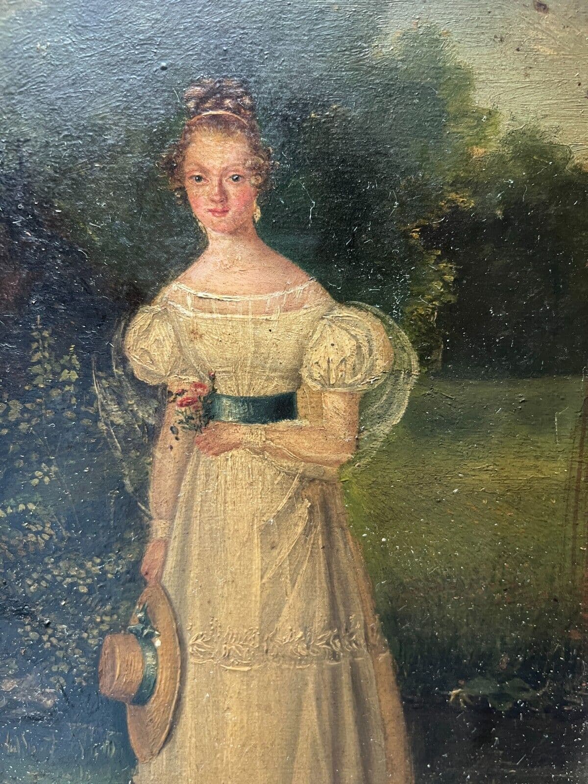 Antique Painting Original Portrait, Woman, Regency, Romantic Style 19th century image 2