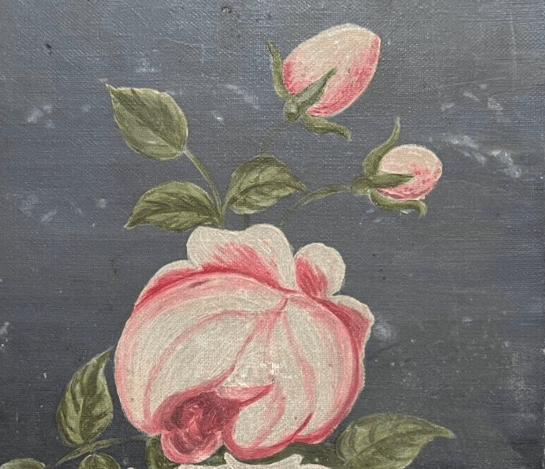 Antique Painting Original Oil On Canvas, Rose Flowers Bouquet image 5