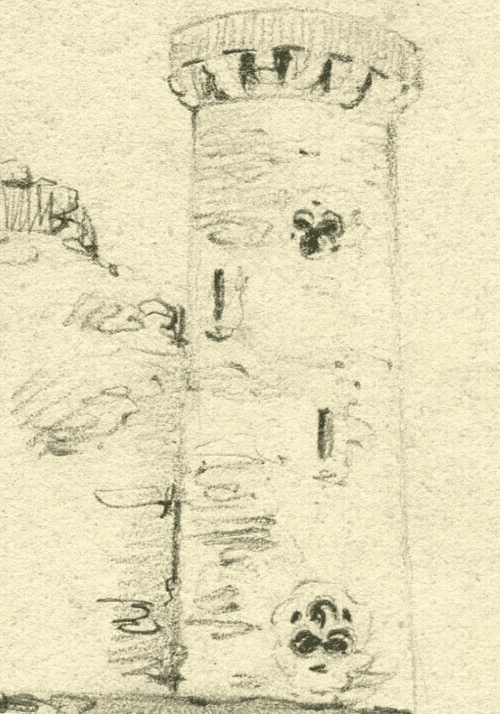 Antique Pencil Drawing Original 19th century Landscape, Architecture, Castle image 3