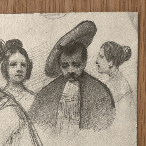 Antique original Women and Men Portraits 19th century Drawing image 2