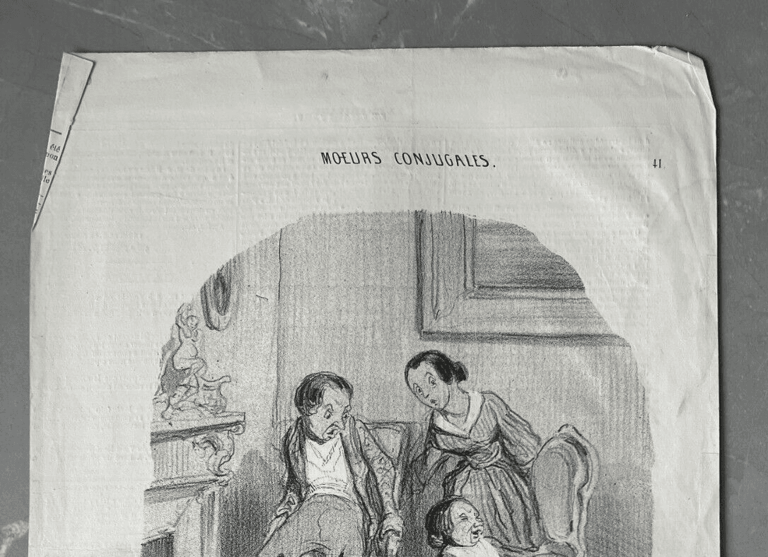 Antique Print 19th century Daumier, Moeurs Conjugales, People image 3