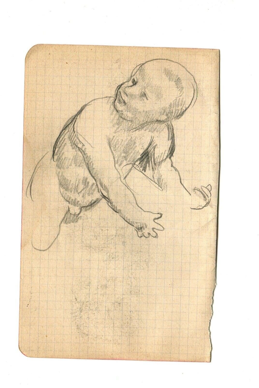 Vintage Pencil Original Drawing Baby Portrait Sketch image 4