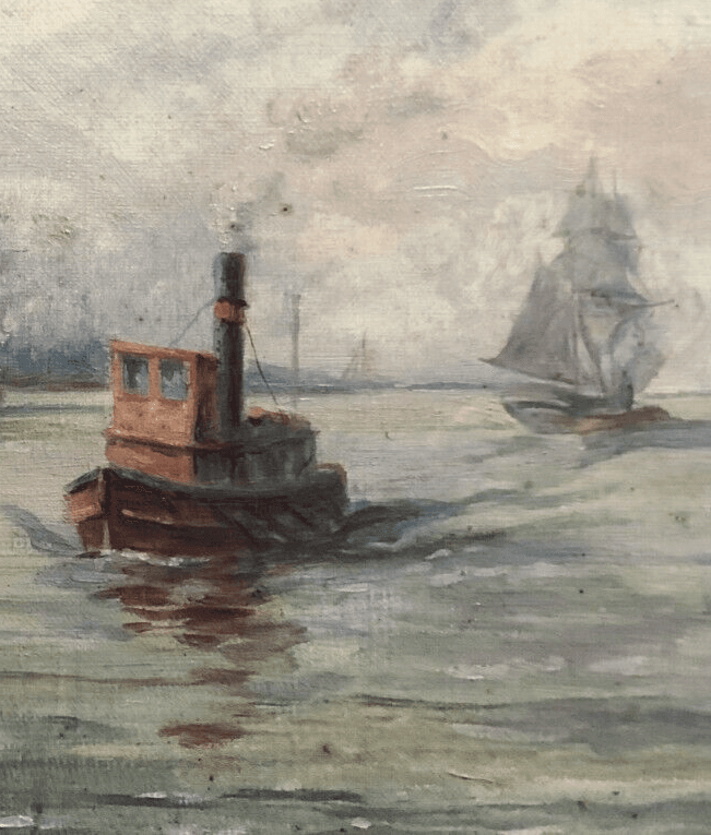 Antique Original Painting Seaview, Seascape, Tamise Saint-Paul London 19th image 5