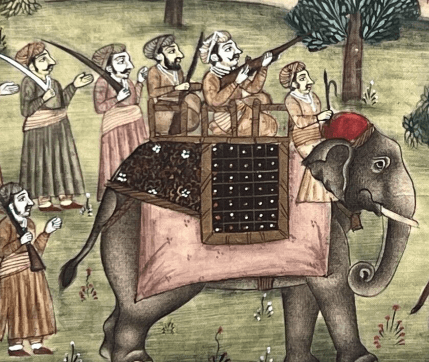 Vintage Original Painting Indian Elephant and People, Animals image 2
