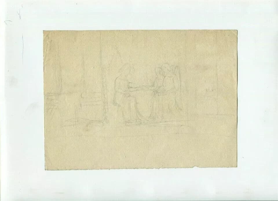 Antique Pencil Original Drawing 19th century Religious Scene, Figures image 4
